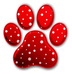 Christmas Red Paw Print Icon glossy 3D festive holiday winter decoration shiny pet animal symbol for celebration poster sticker background