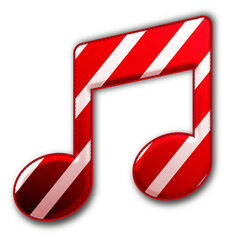 Christmas Red Music Note Icon glossy 3D festive holiday winter decoration shiny audio sound symbol for celebration poster sticker background