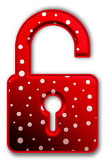 Christmas Red Unlocked Padlock Icon glossy 3D festive holiday winter decoration shiny open access symbol for celebration poster sticker background