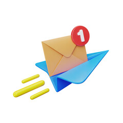 3d envelope on paper airplane with one on transparent background