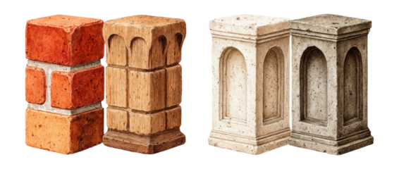 Isolated Block Designs in Red, Brown, and Beige Colors with Arch Features
