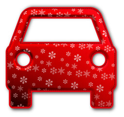Christmas Red Car Icon glossy 3D festive holiday winter decoration shiny automobile transport symbol for celebration poster sticker background