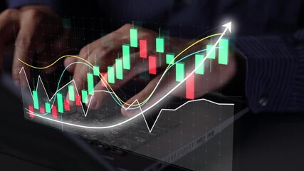 Close-up view of hands engaged in data analysis on a laptop, featuring colorful charts and graphs that showcase market trends and financial insights for business growth. Copula - Powered by Adobe