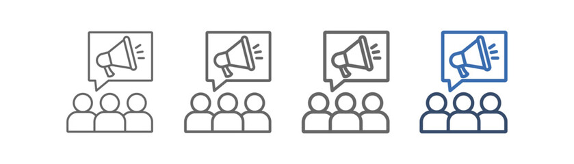 
outline icon set advocacy with loudspeaker design and three people promotion