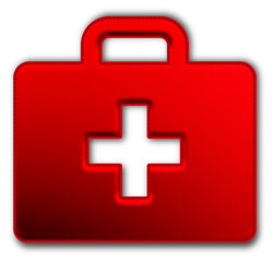 Christmas Red Medical Kit Icon glossy 3D festive holiday winter decoration shiny first aid bag symbol for celebration poster sticker background