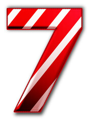Christmas Red Number Seven Icon glossy 3D festive holiday winter decoration shiny digit 7 symbol for celebration poster sticker background