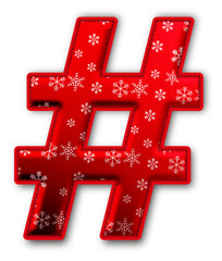 Obraz premium Christmas Red Hashtag Icon glossy 3D festive holiday winter decoration shiny social media symbol for celebration poster sticker background