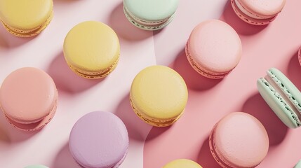 Obraz premium Macaron Color Block Abstract Backgrounds: Soft, Playful Pastel Visuals for Whimsical Branding, Celebrations, and Creative Designs Infuse your projects with the sweet, cheerful charm of macaron color b
