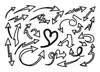 Illustration of hand drawn arrows isolated on transparent background in doodle style