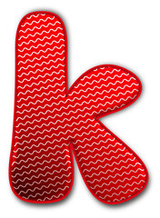 Christmas Red Lowercase Letter k Icon glossy 3D festive holiday winter decoration shiny alphabet symbol for celebration poster sticker background