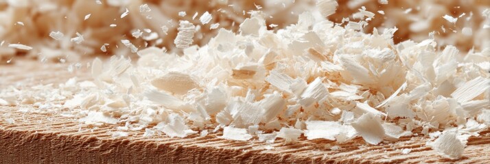Wood shavings are scattered across a wooden surface, showing the result of recent woodworking activities in a cozy workshop environment.
