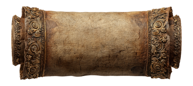 Ornate Decorative Scroll with Intricate Gold Trim Isolated on Transparent Background