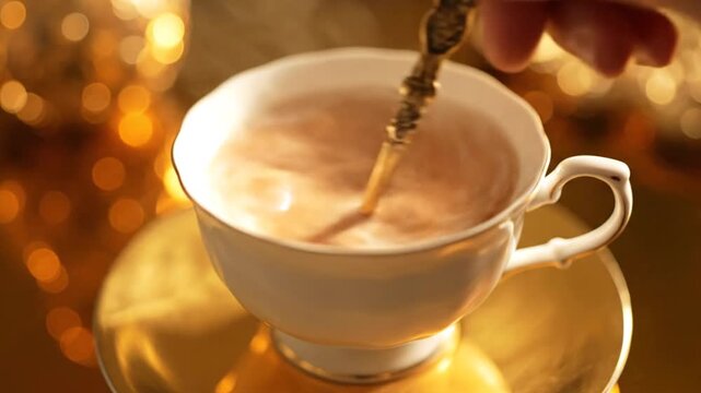 Luxurious Assam Tea Time A Vintage Gold Teaspoon Adds A Splash of Elegance