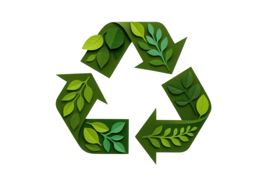 Green recycle symbol with leaf elements isolated PNG with Transparent Background