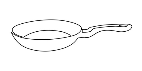 Frying pan one line art, hand-drawn kitchenware continuous drawing contour. Teflon non-stick cookware, cooking utensils food preparation home-cooked cuisine outline minimalist symbol. Editable stroke.