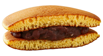 Japanese dorayaki pancake with red bean paste filling isolated PNG with Transparent Background