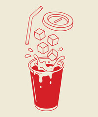 Cold Drink Vector Illustration – Soda Cup with Ice Cubes And Straw Design