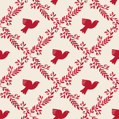 Cream Dove Christmas Seamless Pattern