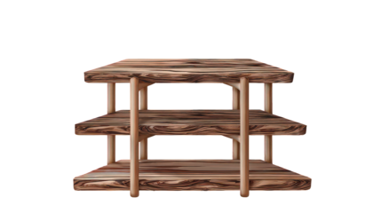 Three Tiered Wooden Shelf on Transparent Background