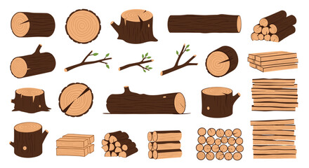 Collection of various types of wood logs and branches for timber and firewood uses.