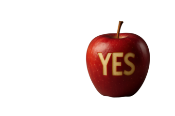 Red apple with the word YES carved into it isolated PNG with Transparent Background
