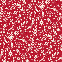 White Christmas Foliage Seamless Pattern