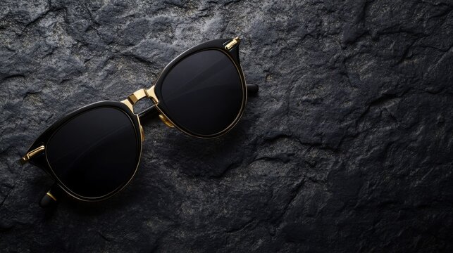 These luxury designer sunglasses feature striking golden accents and deep blue lenses, resting elegantly on a black velvet background, ideal for emphasizing sophistication and style.