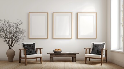 Gallery Wall with Blank Frames Mockup for Artwork, Photos, and Posters Presentation