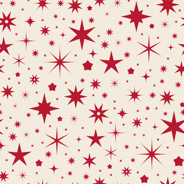 Fototapeta Red Christmas Stars Seamless Pattern