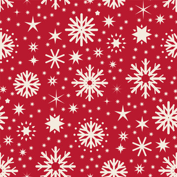 Fototapeta White Snowflakes Stars Seamless Pattern