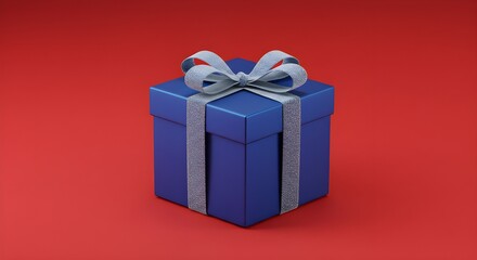 Obraz premium Elegant Blue Gift Box on Red Background