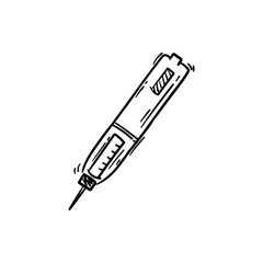 Insulin pen medical device for blood check doodle hand drawn icon sketch vector illustration