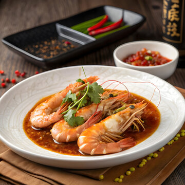 large steamed river prawns arranged neatly and bea