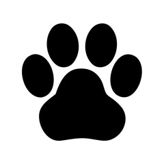 Silhouette of a Dog Paw Print on White Background, Cute Animal Symbol