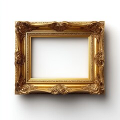 Golden Ornate Picture Frame On White Background