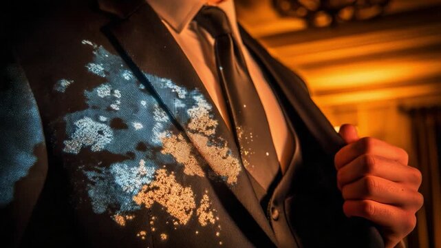A Stylish Suit with a Unique Pattern: Artistic Light Playing on Fabric Creates an Intriguing Visual Effect, Enhancing the Elegance of Formal Attire in a Classy Setting