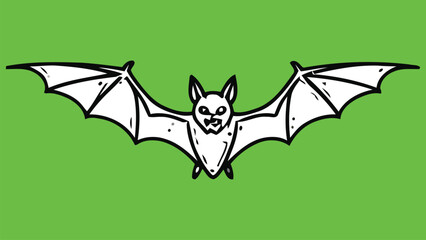 Cute cartoon bat with wings and butterfly on green background illustration