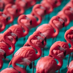 Pink Flamingo Serenade: A symphony of elegant pink flamingos, their vibrant plumage creating a rhythmic pattern against a calming teal backdrop. Capturing a sense of harmony. 