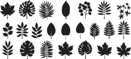 leaf clipart silhouette, botanical foliage illustration, nature leaf vector, plant icon graphics, organic leaf shapes, black white leaves clipart, printable botanical icons, foliage design pack, leaf 