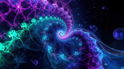 Abstract Fractal Nebula Background with Vibrant Blue and Purple Colors

