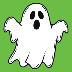 Funny cartoon zombie ghost and monster illustration on green background