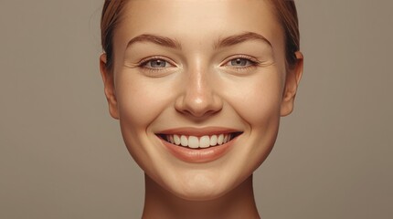 Close-up Portrait of Happy Young Woman with Closed Eyes and Beautiful Smile
