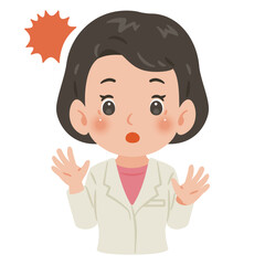 白衣を着た驚く女性　上半身イラスト／Surprised woman wearing a white coat　upper body illustration