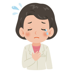 白衣を着た泣く女性　上半身イラスト／Crying woman wearing a white coat　upper body illustration
