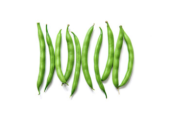 Fresh green beans isolated on white background