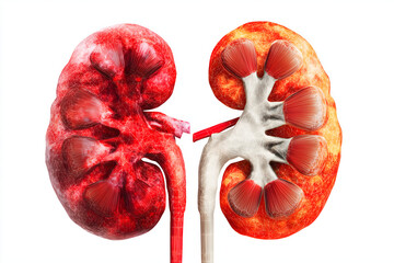 human kidney 3d renders realistic anatomy. human organ vector illustration, kidney with white background.