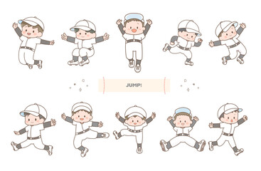 ジャンプする野球少年セット