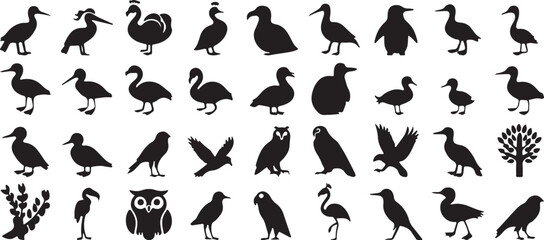 bird silhouette clipart, duck illustration set, flying bird vector, wildlife bird graphics, avian silhouette collection, black white bird clipart, printable bird icons, nature bird design, bird outlin