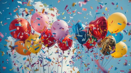  Vibrant Celebration Balloons and Confetti in Sky