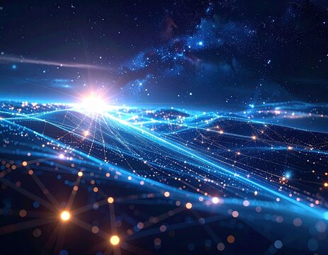 Glowing abstract horizon with constellations and network lines